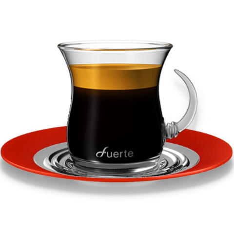 FUERTE® Allura™ Espresso Glass Cups, Orange Saucer - Set of 2