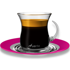 FUERTE® Allura™ Espresso Glass Cups, Rose Saucer - Set of 2